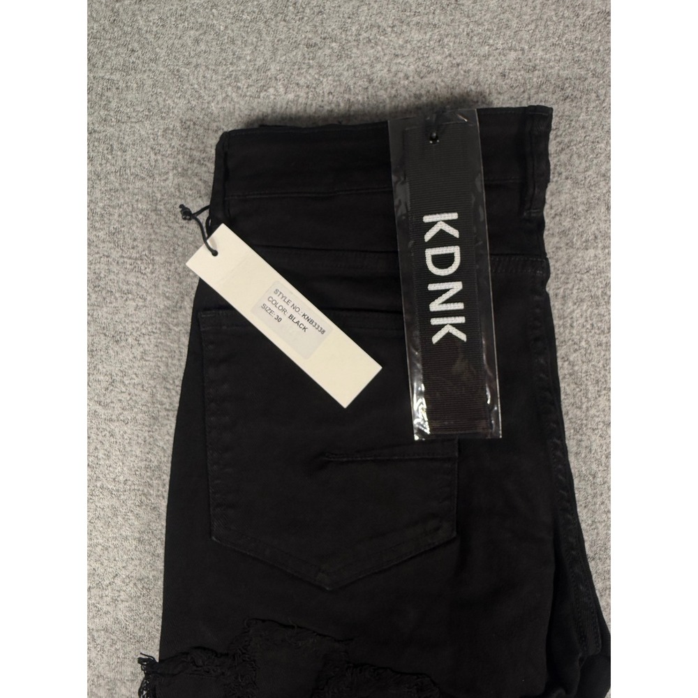 KDNK Mens Black Distressed Patchwork Jeans KNB3338 Streetwear Slim Fit Size 30